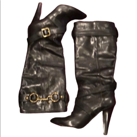 COACH black leather high heeled boots with buckles - Picture 1 of 10